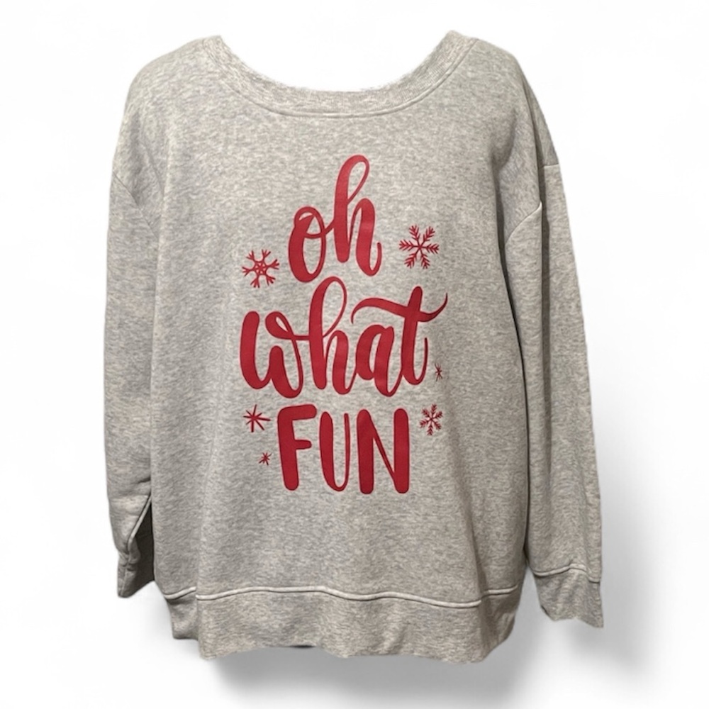 Christmas “Oh What Fun” Gray and Red Women's Crew Neck Sweatshirt | Size 3X